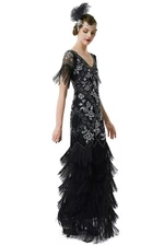 BABEYOND Women's Flapper Dress 1920s V-Neck Evening Gown Sequin Beaded Maxi D...