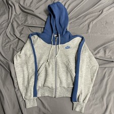Vintage 80s Nike Full Zip Blue Gray Hoodie Sweatshirt Size Small Hong Kong Made