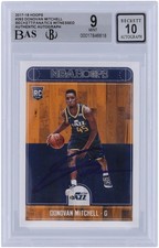 Donovan Mitchell Utah Jazz Signed 2017-18 Panini Hoops #263 BAS 9/10 Rookie Card. rookie card picture