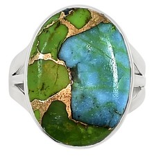 Blue Turquoise in Green Mohave 925 Sterling Silver Ring Size 10 USA