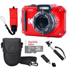Kodak PIXPRO WPZ2 Digital Camera Red Case Foam Floating Strap -32GB Kit