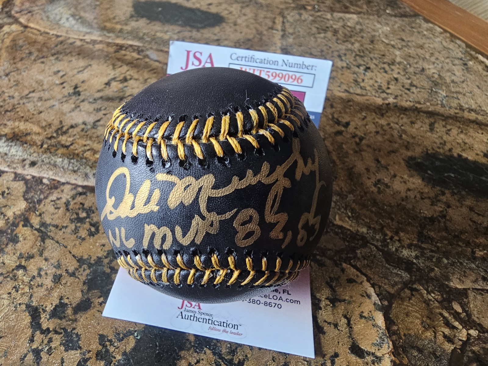 Dale Murphy Autographed Black Offical MLB Baseball With Inscription JSA CERT