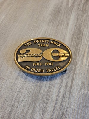 Solid Brass Belt Buckle The 20 Twenty Mule Team of Death Valley 1883-1983 Vtg