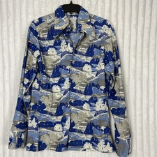 Vintage Montgomery Ward 70s Button Down Graphic Print Disco Collar Men  s Shirt M