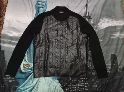 Emporio Armani Men's Black Faux Leather Jumper Braid Pattern Size 56