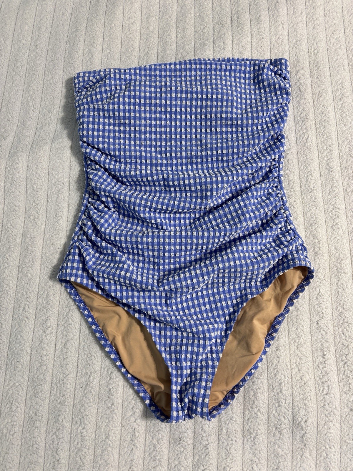 J. Crew Strapless seersucker one-piece swimsuit Womens Small Blue Gingham Preppy
