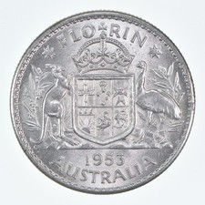 SILVER - WORLD Coin - 1953 Australia 1 Florin - World Silver Coin *139