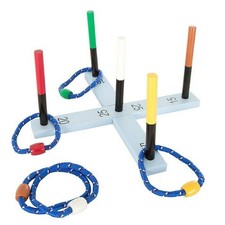 Wooden Ring Toss Game with 5 Rope Rings 16 Inches Indoor Outdoor Hey Play