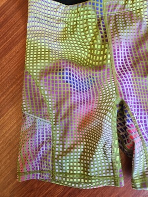 Fabletics 6'' Bike Shorts Geometric Vibrant Yellow, Purple, & Pink, Small EUC 