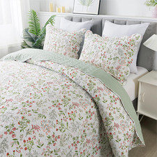 3-Piece Quilt Set Quilted Bedspread Lightweight Coverlet Set Garden Style Floral