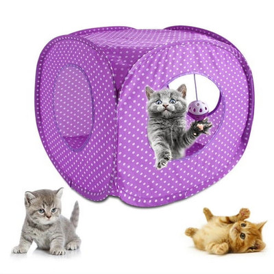 Cheers.Us Cat Toy,Wave Dot Pattern Pet Hideaway Collapsible Recreational Kitten