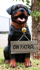 Guest Welcome Realistic Rottweiler Dog With Jingle Collar Sign Decor Statue 13"H