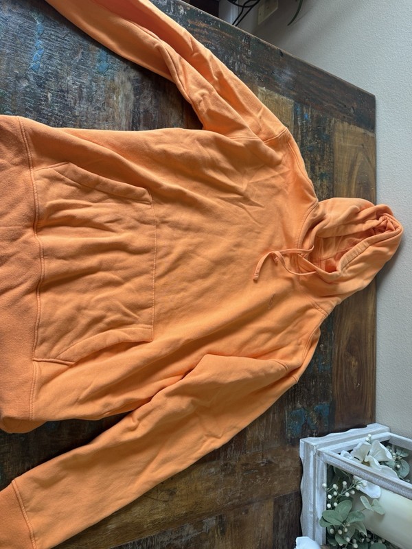 Hollister Mens Sweatshirt Hooded Pullover Pockets Embroidered Logo Orange Size L