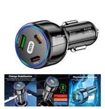 90W LED 3 Ports Car Charger Fast Charge PD USB C Type C Adapter