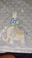 Blankets Beyond Elephant Owl Turtle Baby Blanket Blue White Minky Dot Security