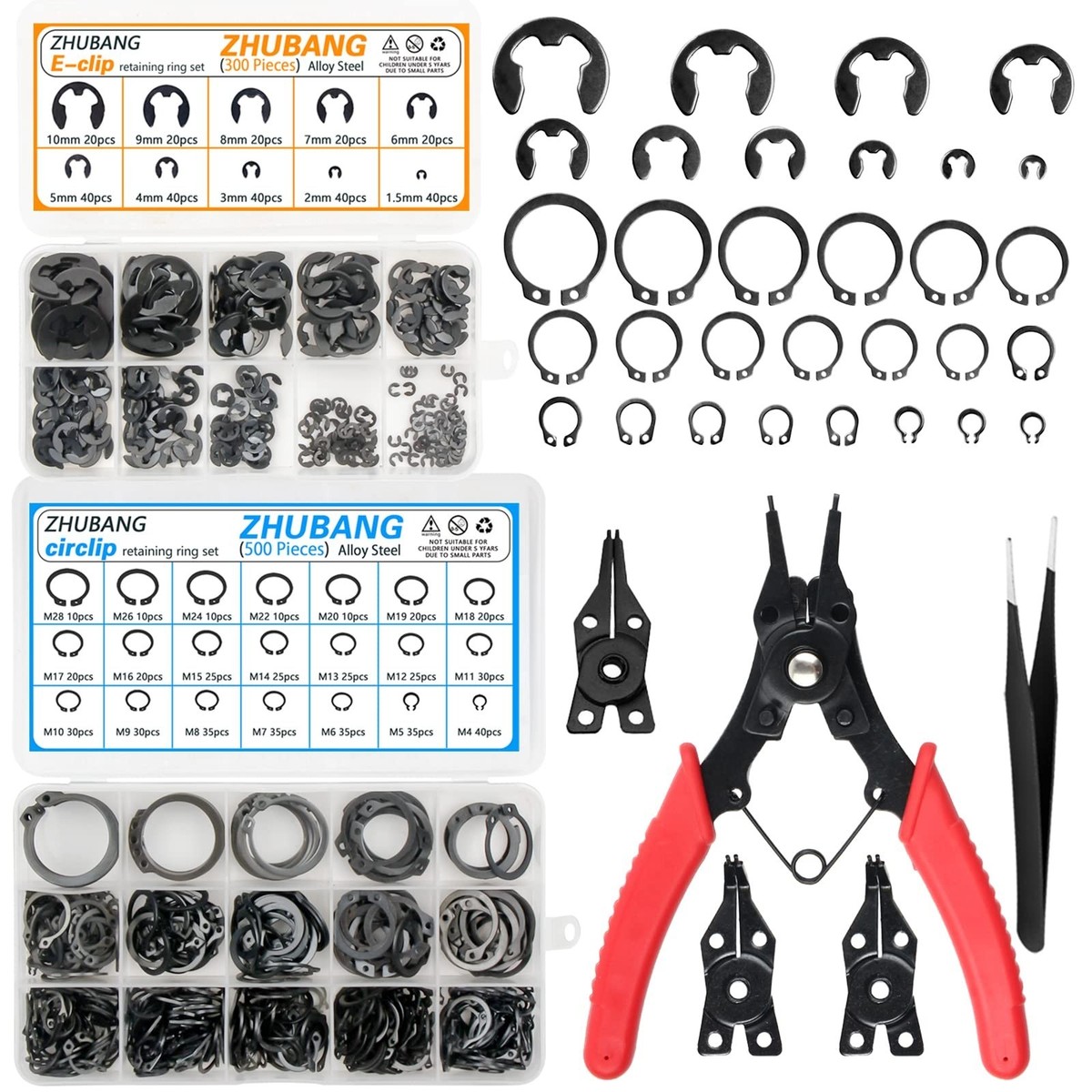 800Pcs C-Clip & E-Clip Assortment Kit with Snap Ring Plier