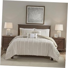 100 Cotton Duvet Set - Trendy King 106 in x 90 in Anslee Pom Pom Taupe