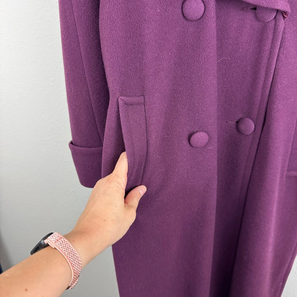 Abrigo largo de lana Laura Ashley de colección 8 cuello chal púrpura Gran Bretaña Foto 3 de 4