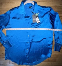 $228 NWT  Rails NISSA  Satin Top ECO Blouse Color sapphire Navy Long Sleeve