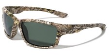 Outdoor Camo Hunting Sunglasses Rectangle Polarized Wrap Around Dark Green Lens