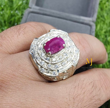 Natural Ruby 2 Ct Silver 925 Hand Engraved Ring with CZ Accents  Handmade Jewel