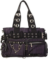 Punk Rock Steampunk Purse with Handcuff Skull Charm - Unique Striped Design