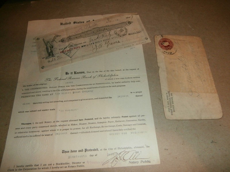 1927 Bank Check Letter J B Groves Dependable Motor Co Jack Cody Honey Brook PA