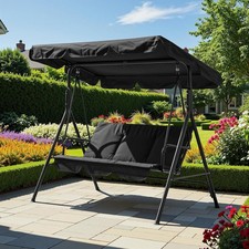 Outdoor Patio Porch Swing Adjustable Backrest 3-Seat Swing Chair W/ Weather