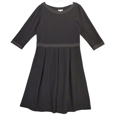 Max Studio Dress Womens L Black White Dot 3/4 Sleeve Pleated Knit