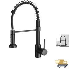 Modern Single Handle Spring Kitchen Faucet with Pull Down Sprayer, Matte Blac...