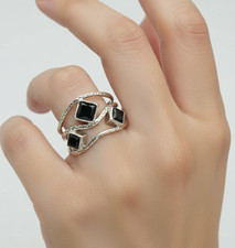 925 Solid Sterling Silver Faceted Black Onyx Ring