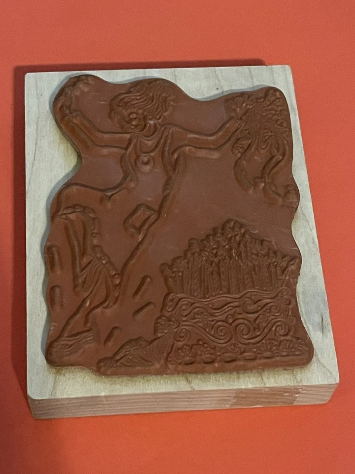 Stampa Rosa DIANE SHAW Sello de Goma M360-60 Dama Saltando Sobre Pastel de Cumpleaños RARO Foto 2 de 4