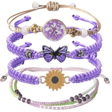 DS 4PCS String beads Charm Bracelets for Teen Girls Adjustable, Color-8