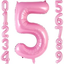 Pink Number 5 Balloon 40 Inch, Big Large Foil Helium Number Balloons, Jumbo G...