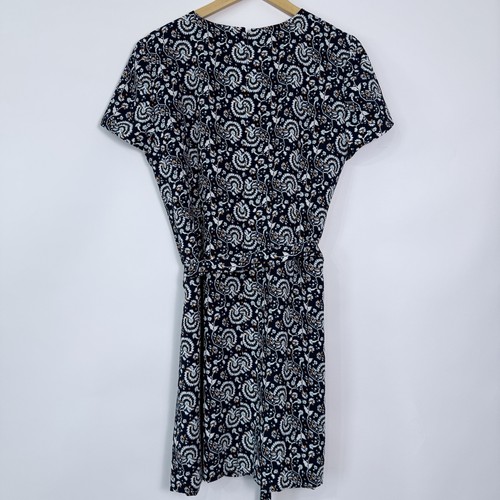 J Crew Belted Dress Size 14 Navy Blue Floral Paisley Lined Classic Office Modest - Picture 4 of 8