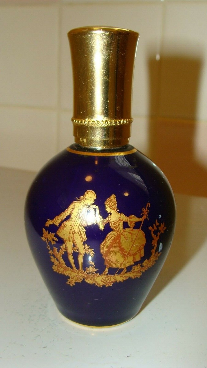 LIMOGES Step Paris France 22K Gold Empty Cobalt Blue Perfume Bottle