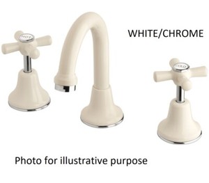 Posh BRISTOL BASIN SET 110mm Reach,Cross Handle,Round Swivel Outlet WHITE//CHROME