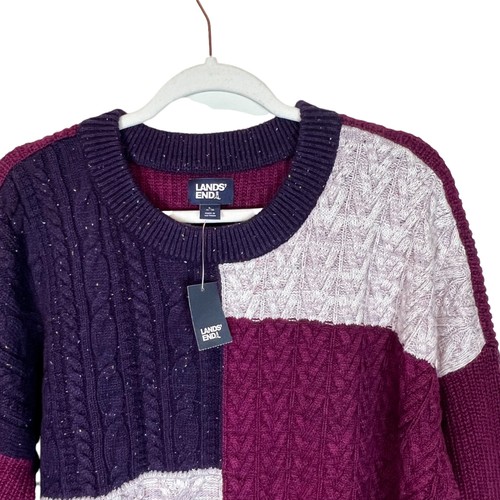 Lands' End NWT Sweater L Purple Wool Blend Cable Knit Pullover Size Large - Picture 5 of 12