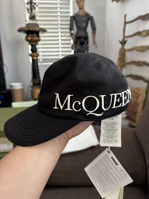 MSRP $390, Alexander McQueen Oversized Embroidered Logo Hat