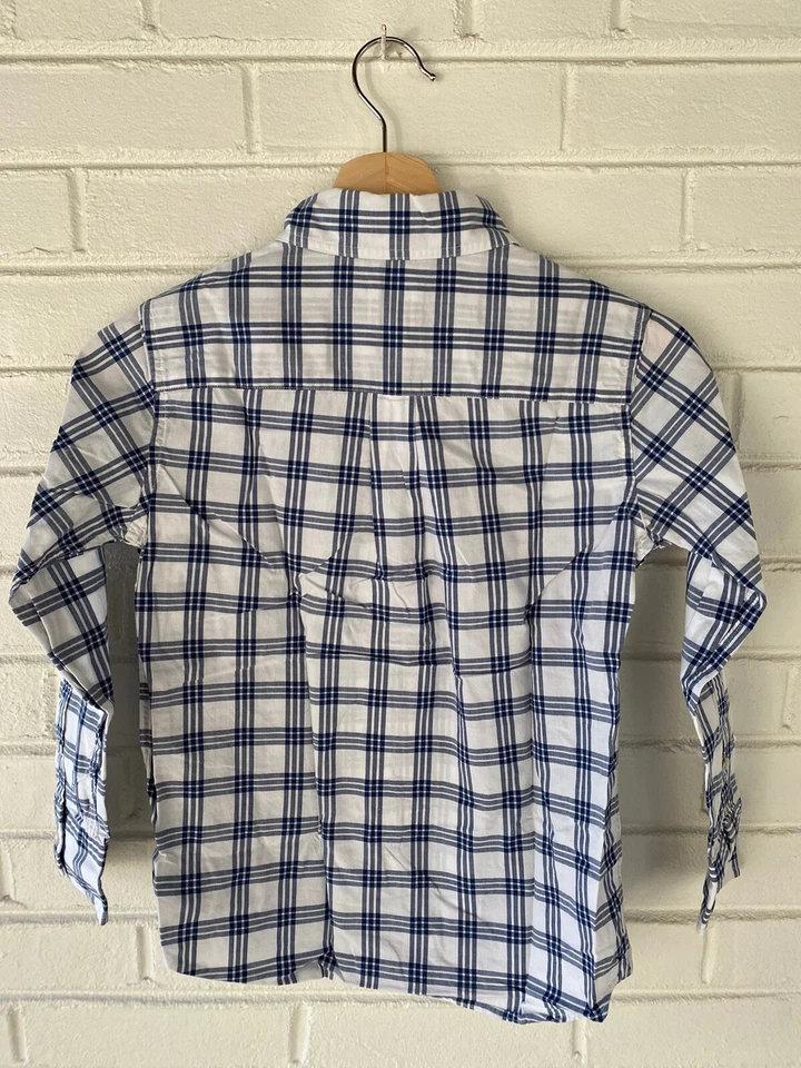 Boys Lands End Button Down Dress Shirt Cotton Blue White Plaid Sz S 8 F2 - Image 4 of 4