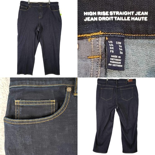 Lands End Jeans Damen Übergröße 22 W blau dunkle Waschung hoher Bund gerade