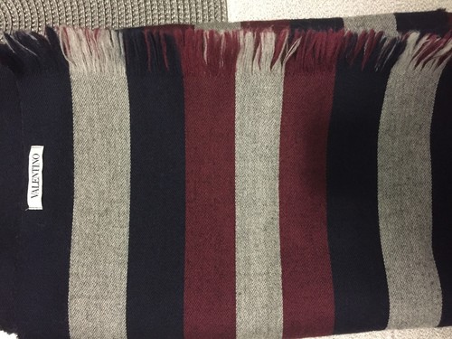 VALENTINO Men Scarf wool stripes Striped Fringe Thin Lightweight - Picture 6 of 6