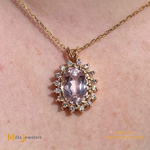 14K Yellow Gold 7.65ct Pink Kunzite 0.48cts Natural Diamond Slide Pendant - Picture 3 of 10