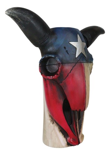 Western Patriotic Texas State Flag Lone Star Rustic Cow Skull Vase Planter Decor - 第 4/9 張圖片