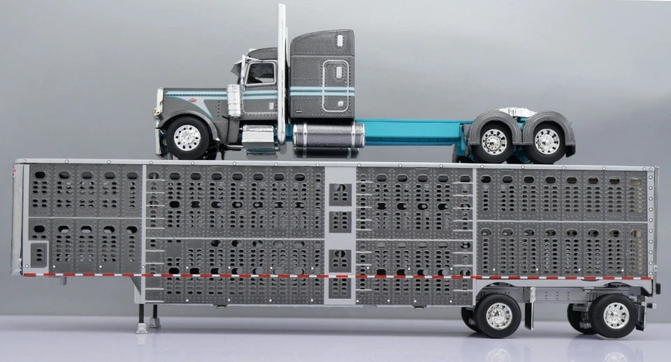 DCP 1/64 Gunmetal Gray Turquoise Peterbilt 389 Wilson Livestock Trailer 60-1789 - Image 2 of 4