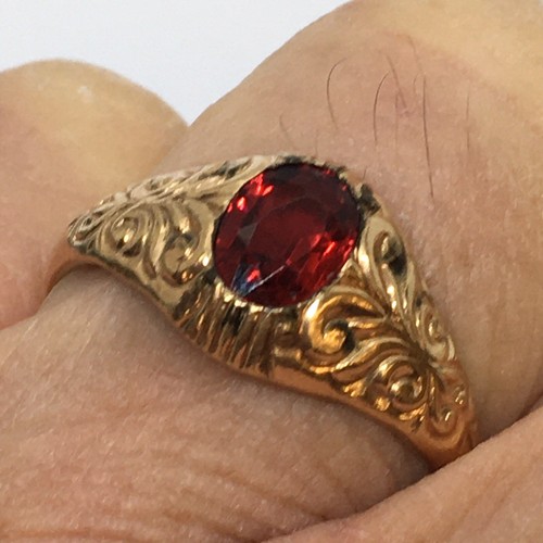 Anillo antiguo de granate victoriano de colección oro amarillo de 10 K con sello distintivo talla 11,25 - Imagen 8 de 11