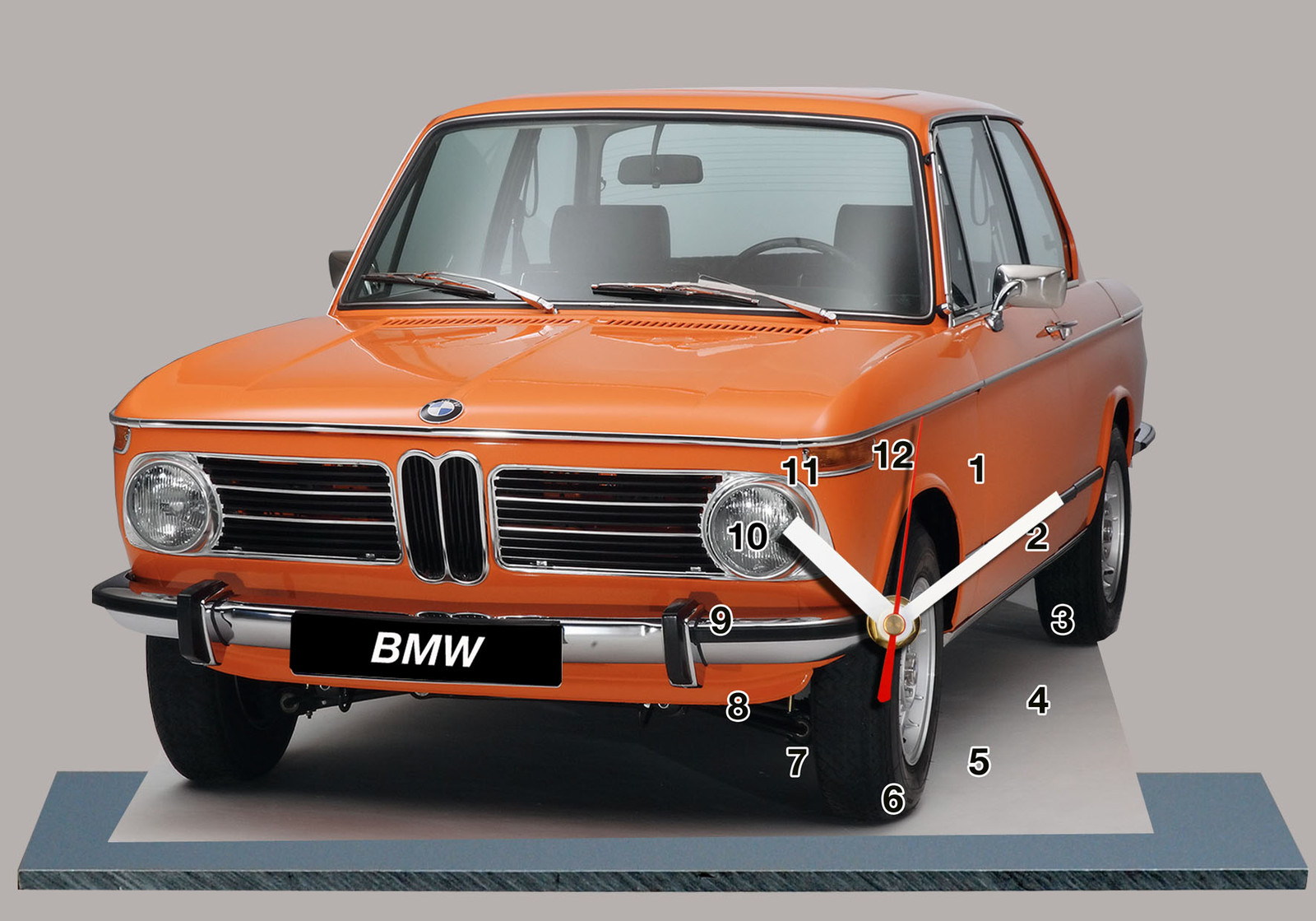 Voiture miniature BMW 2002-tii orange 02 horloge murale passager vintage 11,8x7,8