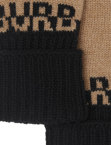 Burberry women's Core Logo Cashmere Knit Gloves - M / L - Archive Beige / Black - Picture 3 of 5