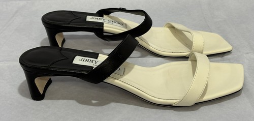 Jimmy Choo Kyda 35 Off-White Black Leather Sandals Dual Strap Low Heel NICE Shoe - Picture 4 of 24