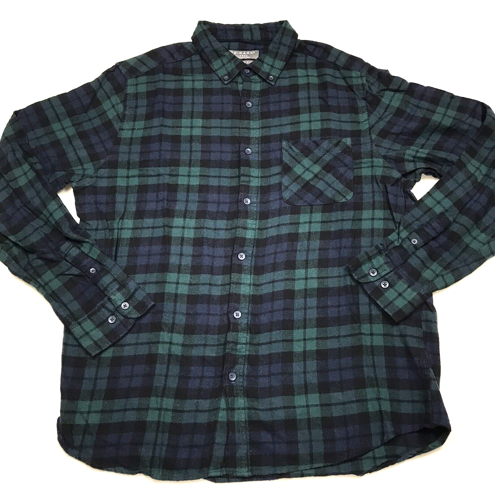 PRIMARK Flannel Shirt Men XL Green Blue blackwatch Plaid Grunge Notre Dame